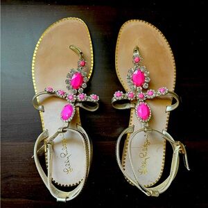 Gorgeous beaded crystals, Lilly Pulitzer sandals, size 9 gently used